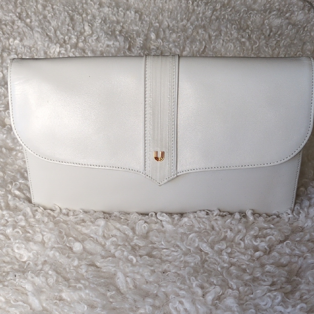 Emanuel Ungaro White Leather Clutch with Gold Accent